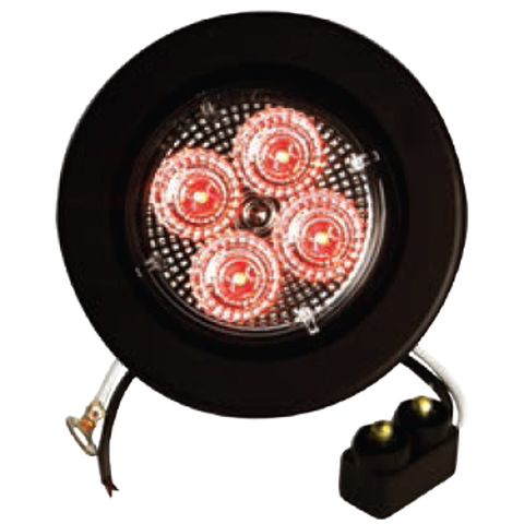 2-1/2" Red Round Clearance/Marker Led Light with 4 Leds and Clear Lens, 24V