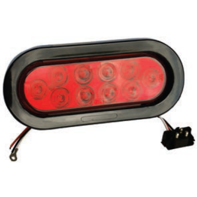 6" Red Oval Marker/Tail/Stop/Turn Led Light with 10 Leds and Red Lens, 24V