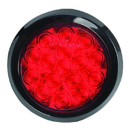 4" Red Round Tail/Stop/Turn Led Light with 16 Sq Leds and Red Lens
